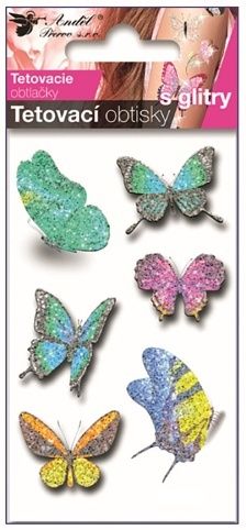 Tetovací obtisky Motýli zelení s glitry 10,5 x 6 cm