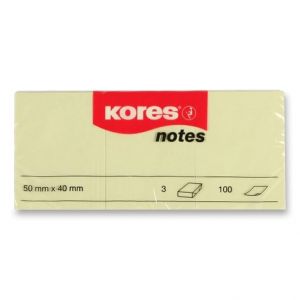 Samolepicí bloček Kores - žlutý - 50 × 40 mm, 3 × 100 listů