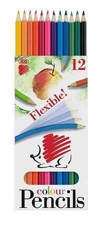 Barevné pastelky, 12ks, šestihranné, ohebné, ICO