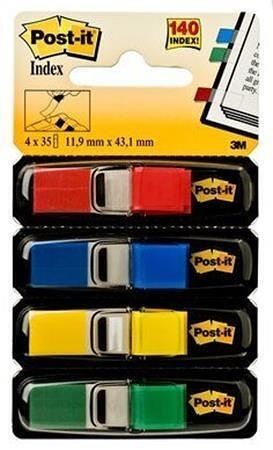 Záložky se zásobníkem, mix barev, 12x43 mm, 4x35 listů, 3M POSTIT