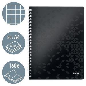 Spirálový sešit "Wow", černá, čtverečkovaný, A4, 80 listů, LEITZ