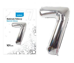 Balónek fóliový č. 7 STŘÍBRNÝ 101cm LUMA