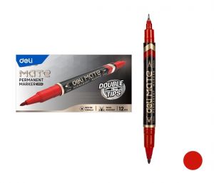 Popisovač DELI EU10440 červený oboustranný permanent (3616)