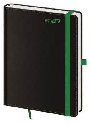 Diář týdenní B6 Black Green s poutkem na propisku 2027, 12cm x 16,5cm, DB433-3-27