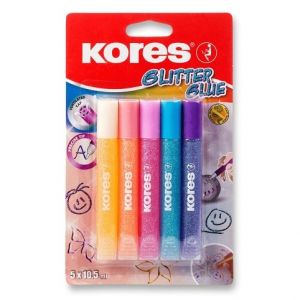 Dekorační lepidlo Kores Glitter Glue - 5 x 10,5 ml, pastelové barvy, blistr