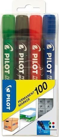 Permanentní popisovač "Permanent Marker 100", 4 barvy, kuželový hrot, 1 mm, PILOT