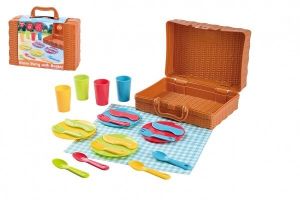 Piknikový košík se sadou nádobí plast 22ks 24x18x8cm 24m+